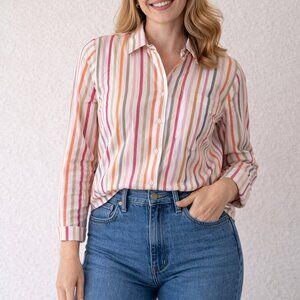 GAP Multicolor Striped Button-Up Shirt | Size S | Lightweight Cotton Top